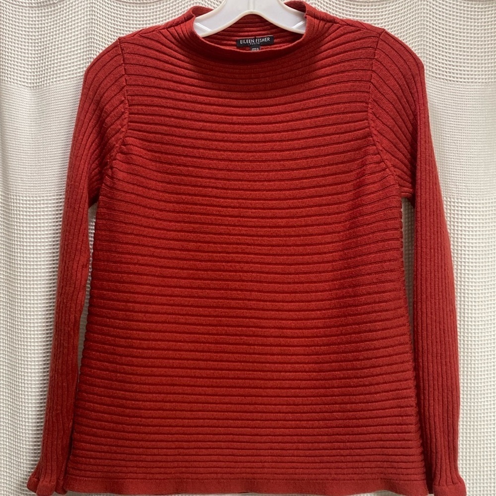 Eileen Fisher Ribbed sweater Size XS Petite Rust/paprika funnel neck merino wool